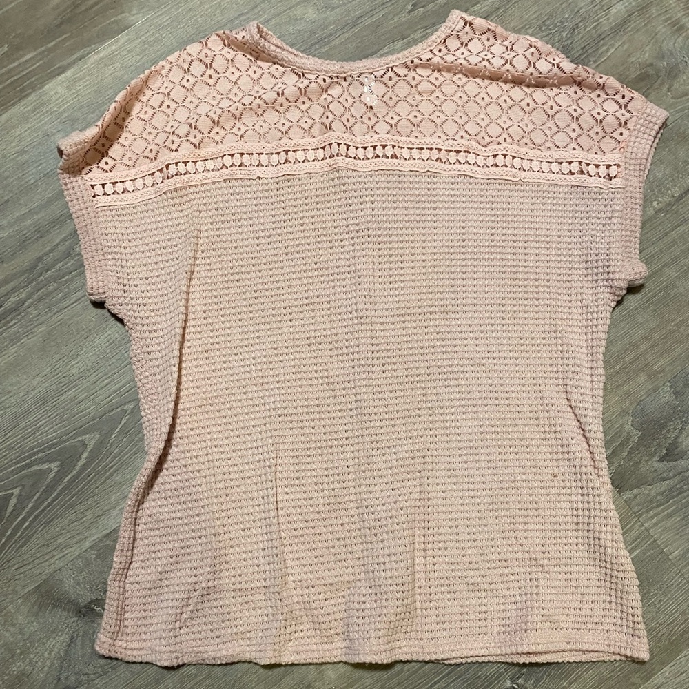 Blush Pink Crochet-Accent Knit Top